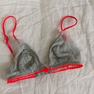 Eberjey Soft Lace Triangle Bralette Neon Coral Trim XS